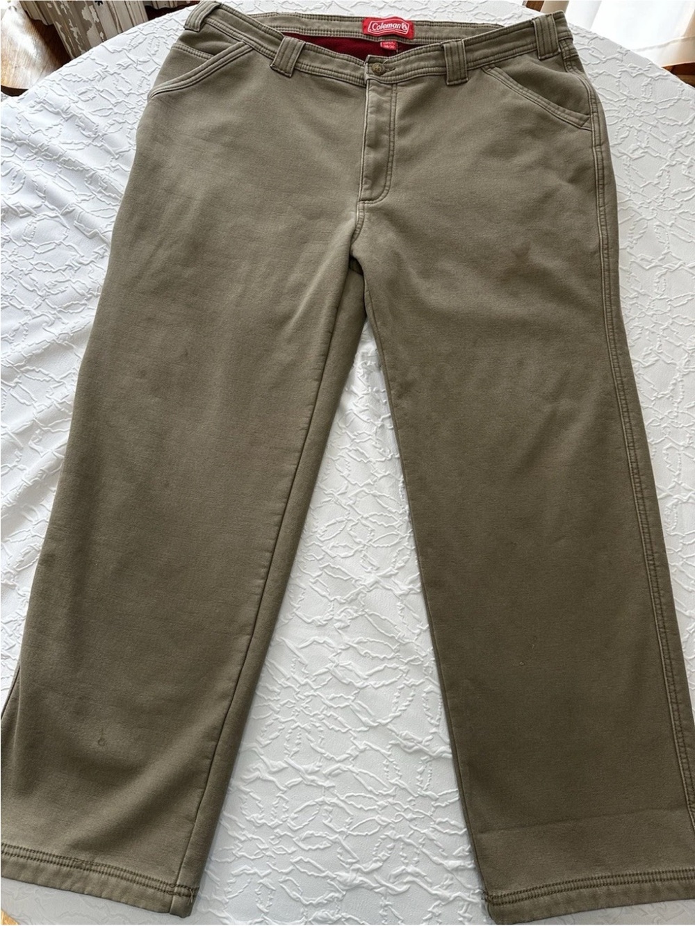 Coleman Mens 38x28 Fleece Lined Brown Carpenter Cargo Camping Outdoor Pants